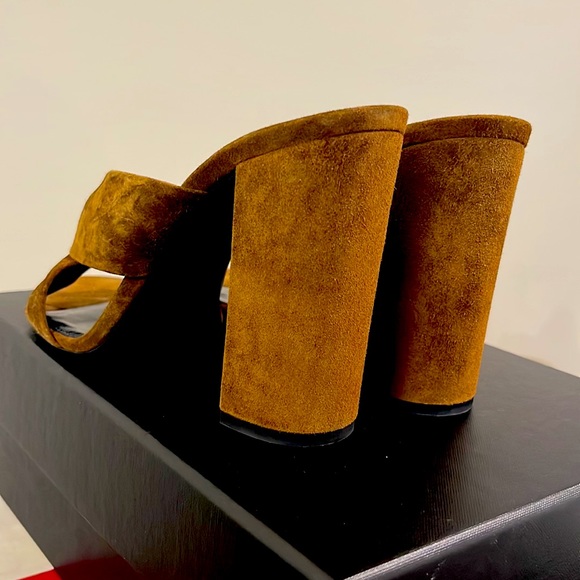 Saint Laurent Mustard Yellow Suede Heels - Picture 6 of 7